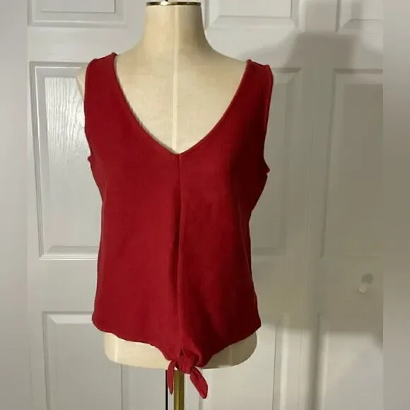 Ann Taylor Factory Red V-Neck Sleeveless Knot Front Tank Top - S - Picture 3 of 7